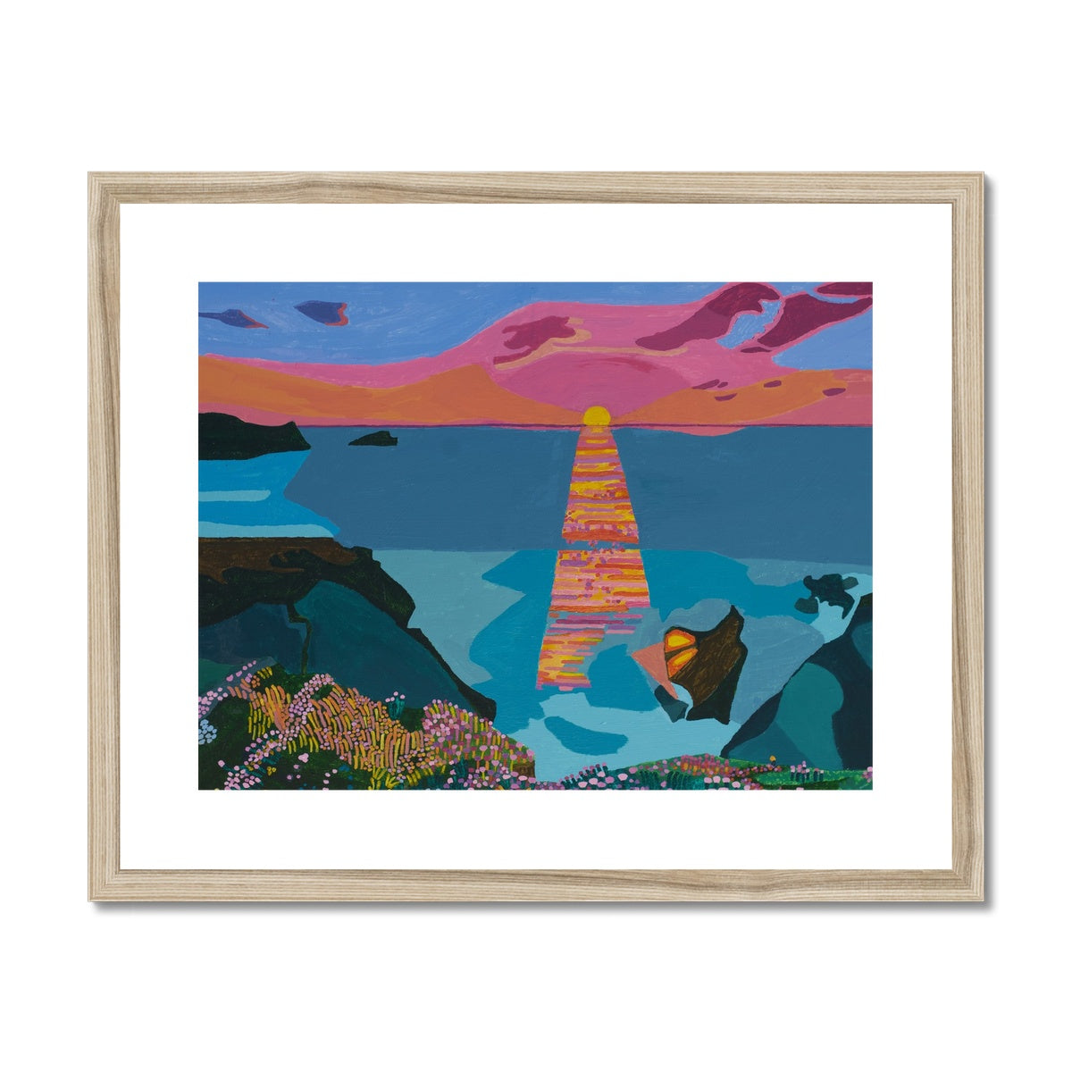 Sunset & Flowers Framed & Mounted Print